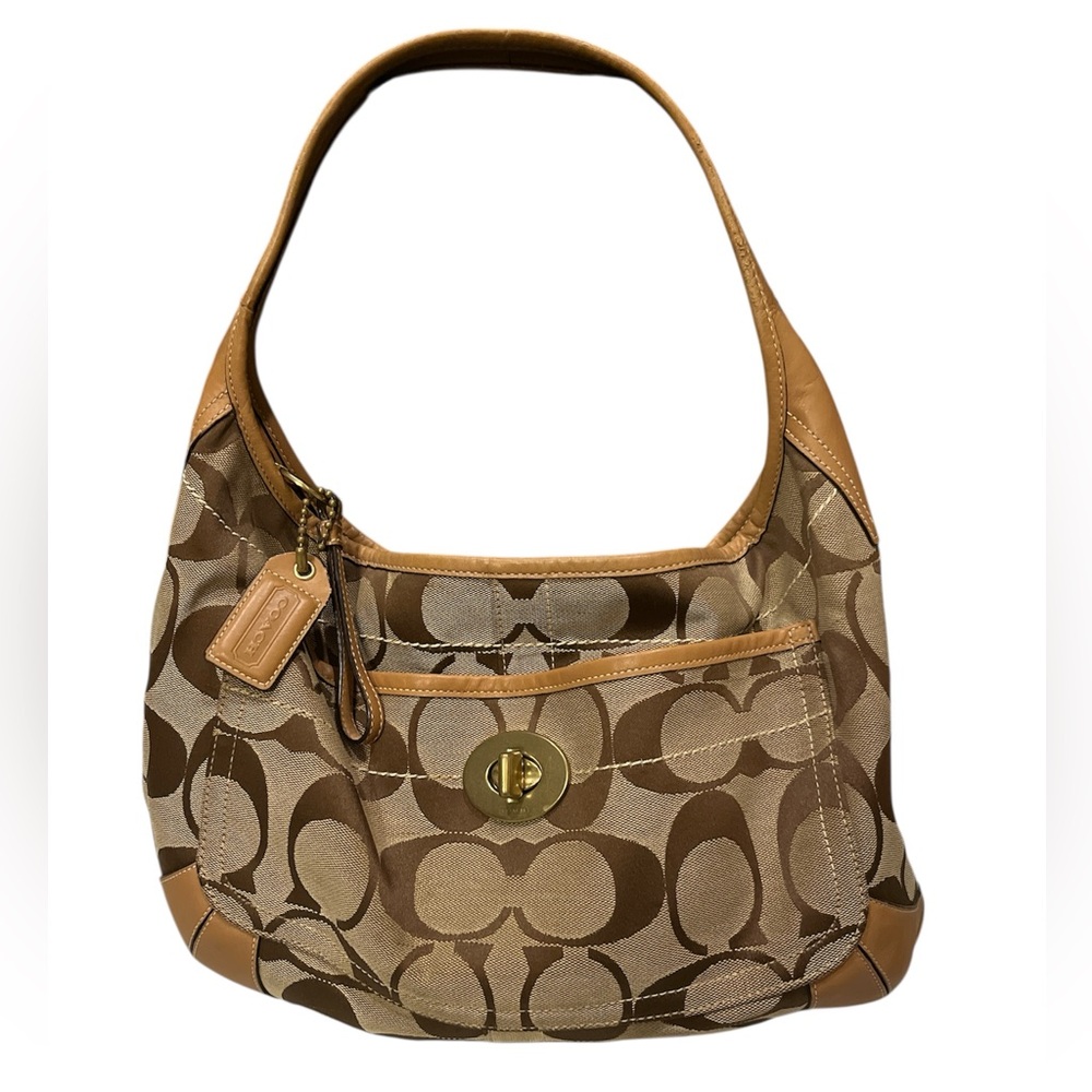 Coach Signature Brown and Tan Shoulder Bag